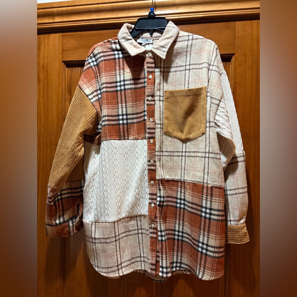 NWT Polygram Henly Plaid Patchwork Button-Up over… - image 1